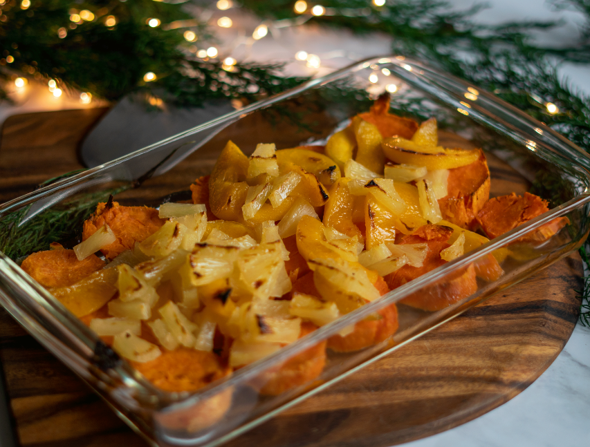 Camotes con salsa de piña
